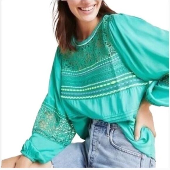 Anthropologie Tops - ANTHROPOLOGIE Bl^nk Green Boho Peasant Lightweight Summer Blouse Size Large